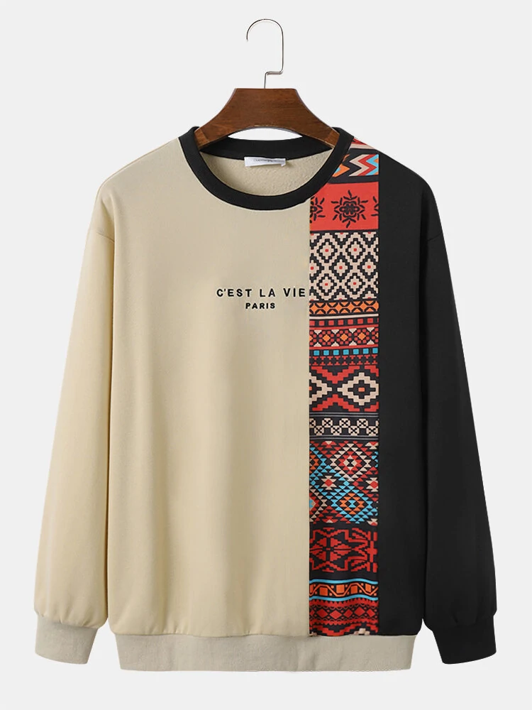 ChArmkpR Mens Ethnic Pattern Patchwork Long Sleeve Crew Neck Sweatshirts (image for) ChArmkpR Mens Ethnic Pattern Patchwork Long Sleeve Crew Neck Sweatshirts
